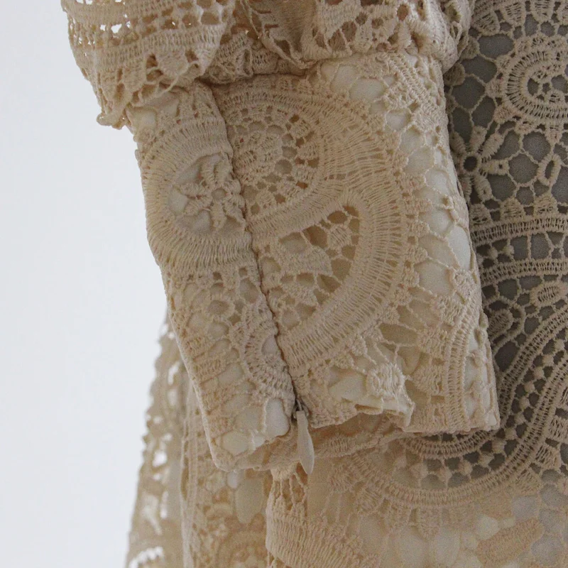 party women dress lace vintage pattern embroidered waist slim sleeve with openwork openwork collar dress