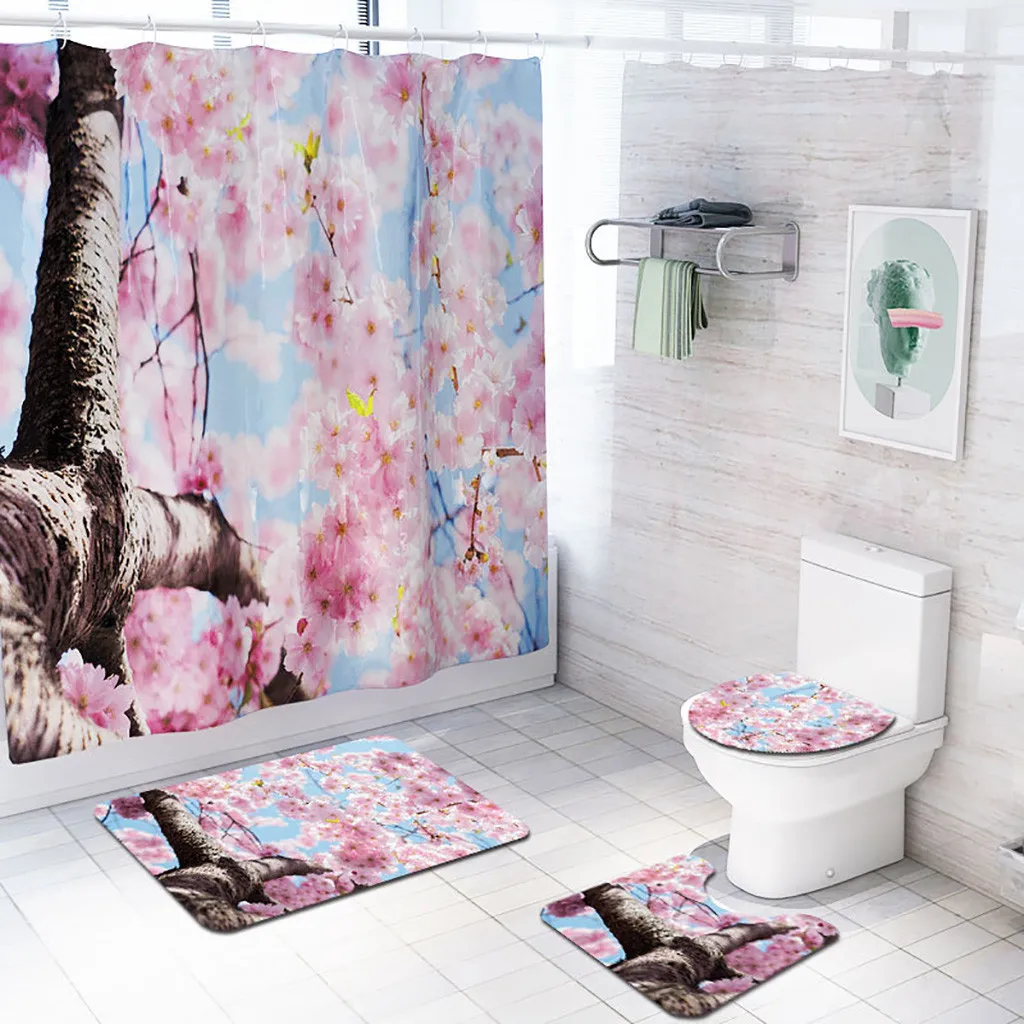 Креативный цветок душевая занавеска для ванной набор ковриков Противоскользящий душ влагопоглощающий коврик для туалета коврик для ног моющийся коврик для ванной
