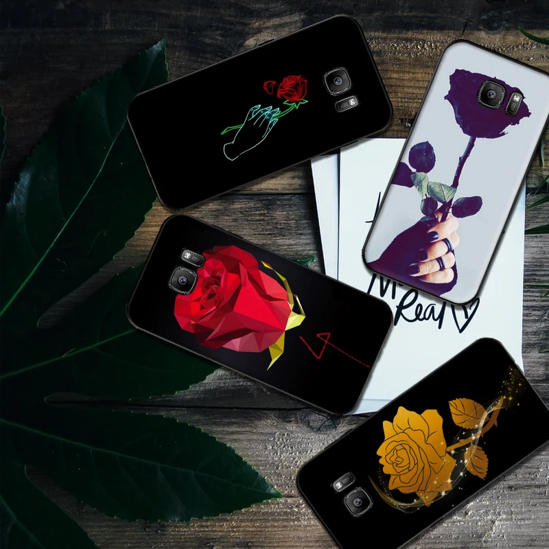 В black rose Мягкий силиконовый чехол для телефона samsung A3 4 5 6 Plus 7 8 910 20 30 40 50 60 70 2018 M40 J6