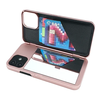 W7ETBEN Card Slot Wallet Make Up Mirror Back Cover Flip Case for iPhone 12 Mini 12 SE2 XS Max XR X 6 6S 7 8 Plus 11 12 Pro Max 2