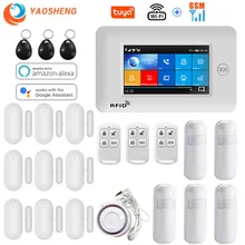 Système d'alarme de sécurité domestique sans fil, wi fi, GSM, panneau tactile 4.3 ", anti cambriolage, TUYA Smart life, contrôle avec application Compatible avec Alexa 