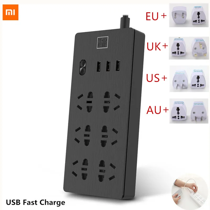 Xiaomi Mijia блок питания 1,8 м 6 розеток 10 А 250 в 2500 Вт 3USB порта 5 в а Быстрая зарядка защита от перегрузки Высокое качество Pl