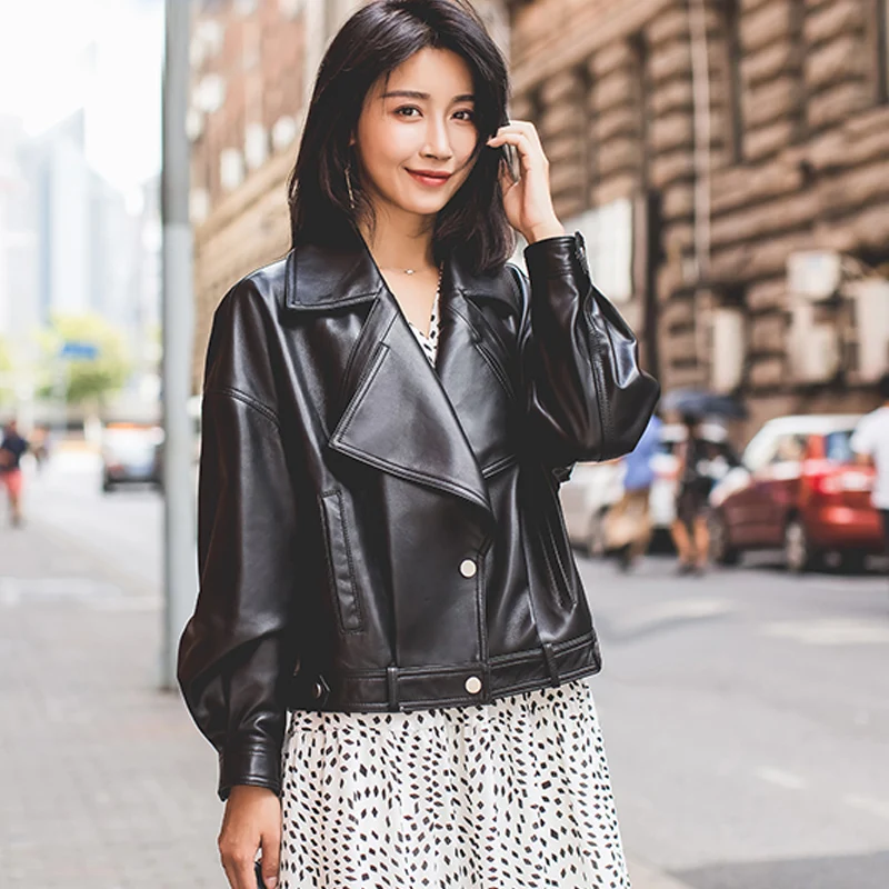 Autumn Faux Leather Jacket Women Loose Turndown Collar