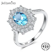 Jellystory овальный создан синий сапфир кольцо 925 пробы серебряные кольца для женщин Свадьба Помолвка юбилей драгоценные камни ювелирные изделия