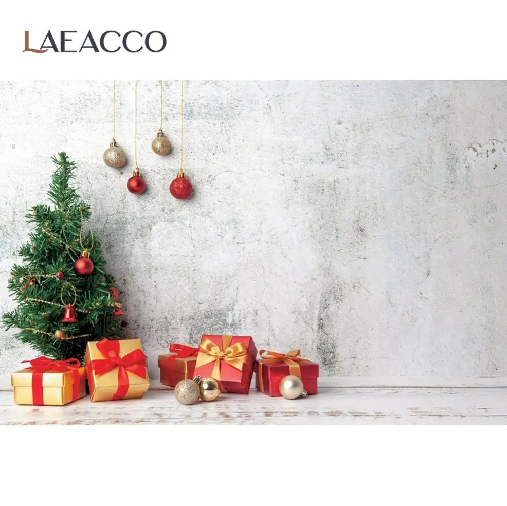 

Photo Backdrops Christmas Ball Tree Gift Gray Cement Wall Party Baby Child Portrait Photographic Background For Photo Studio