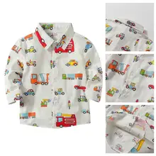 Осенняя Модная рубашка в британском стиле с длинными рукавами и принтом в виде машинки для маленьких мальчиков; удобная хлопковая рубашка