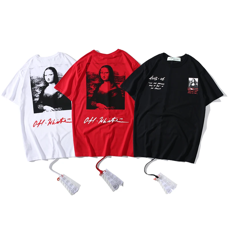 Mona Lisa 19ss Off-White OW мужские/женские модные модели унисекс для влюбленных пар хлопковая Повседневная футболка с коротким рукавом и круглым вырезом