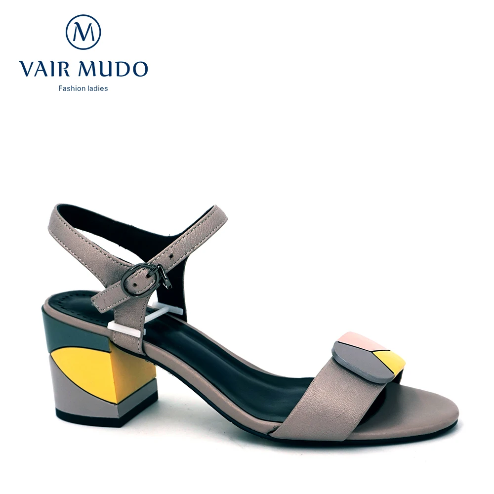 

VAIR MUDO Fashion Women Sandals Genuine Leather Thick Heel Ankle Strap Spring Summer Shoes Stitching color Occasion Lady LX29