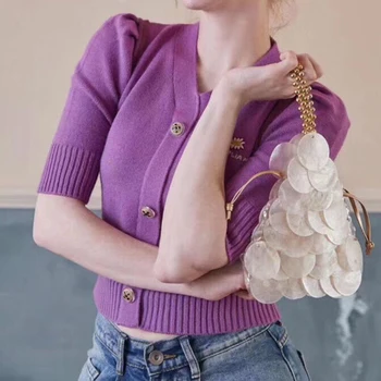 

Women's Cropped Cardigan Sweaters Female Short Sweater V Neck Single Breasted Sweater Woman Knitted Cardigan 2020