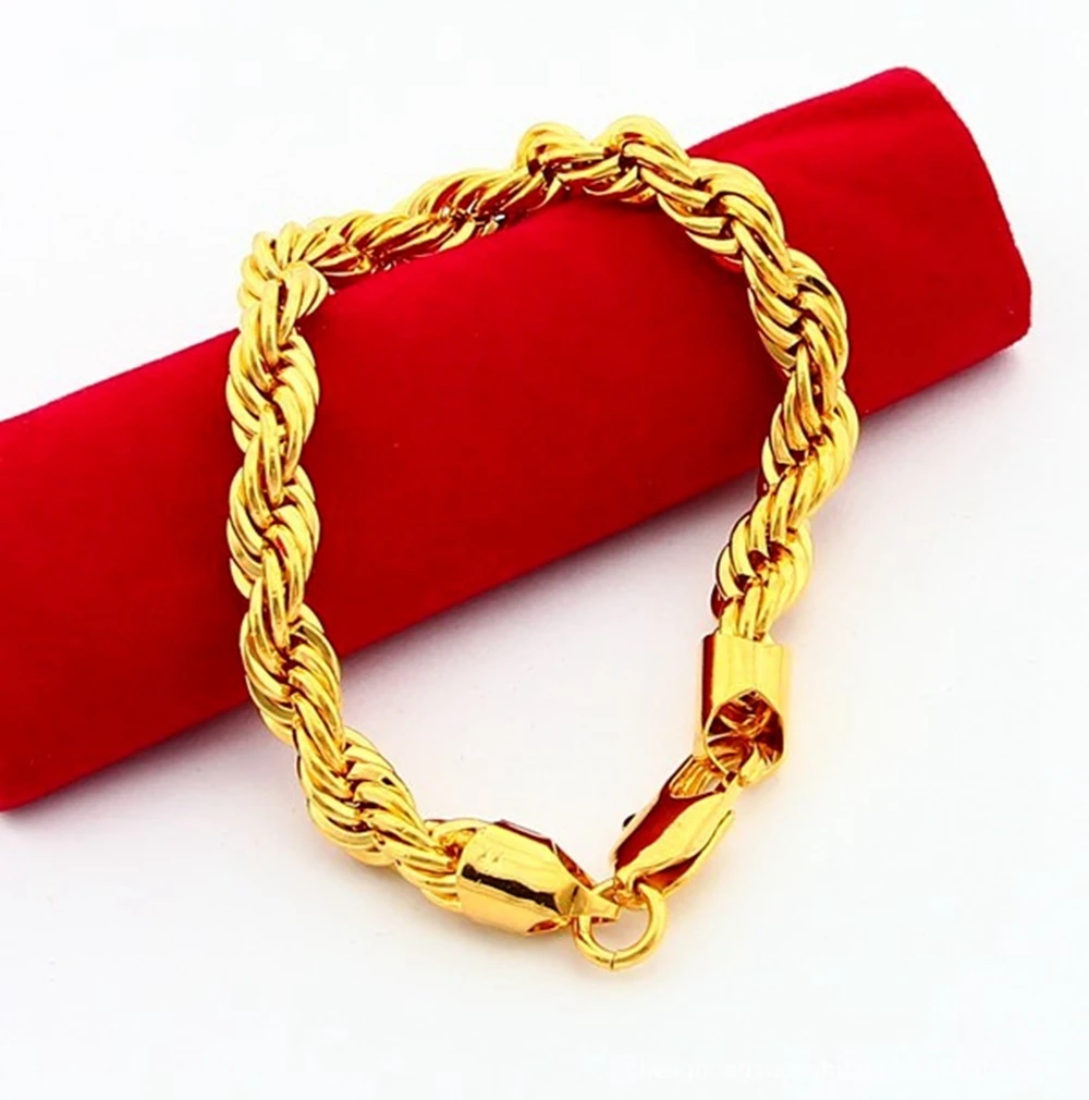 6mm Thick Rope Bracelet Chain Yellow Gold Filled Classic Mens Bracelet