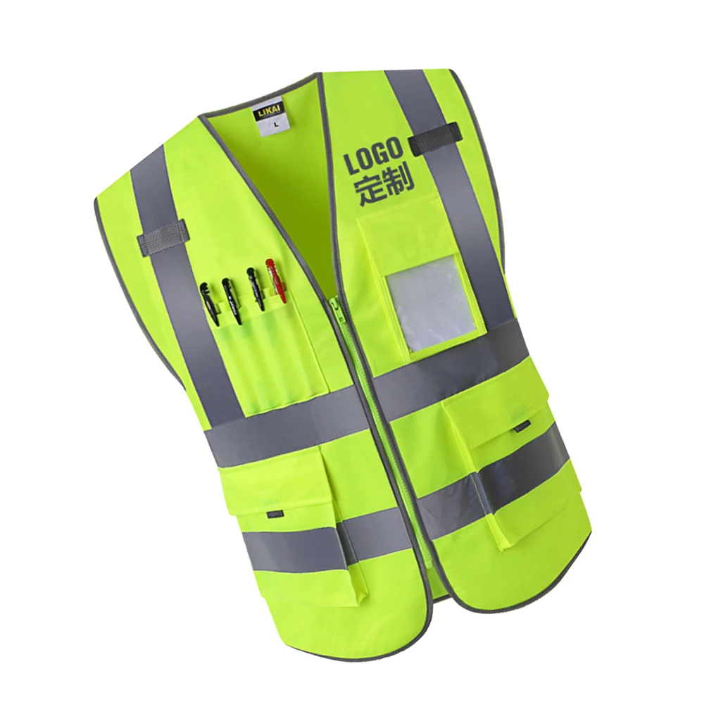 4 Pockets Class 2 High Visibility Zipper Front Safety Vest With Reflective Strips