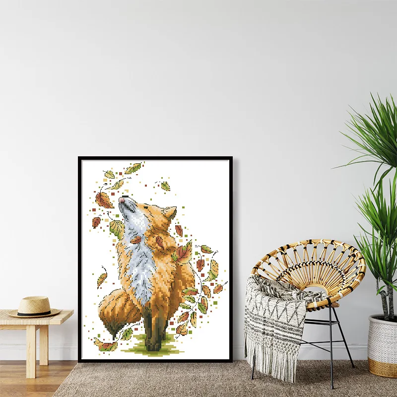 Dancing Fox Stamped Cross Stitch Kits Unprinted Fabric Needlework Canvas Embroidery Sets 11 14CT DIY Crafts Home Decor Paintings