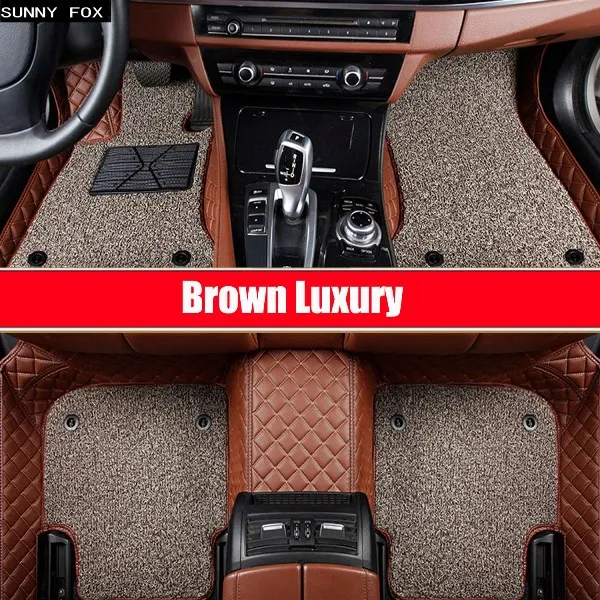 "SUNNY FOX автомобильные коврики для BMW 3 серии E46 E90 E91 E92 E93 F30 F31 F34 GT 5D автомобильные Стайлинг коврики с облицовочными вставками(1999-настоящее время - Название цвета: Brown Luxury