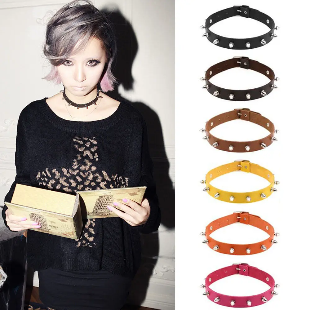 

Punk Gothic Rock And Roll Spike Rivet Sexy Bandana Neck Scarf Leather Chyer Bound Leather Neck Ring Necklace Leather Necklace