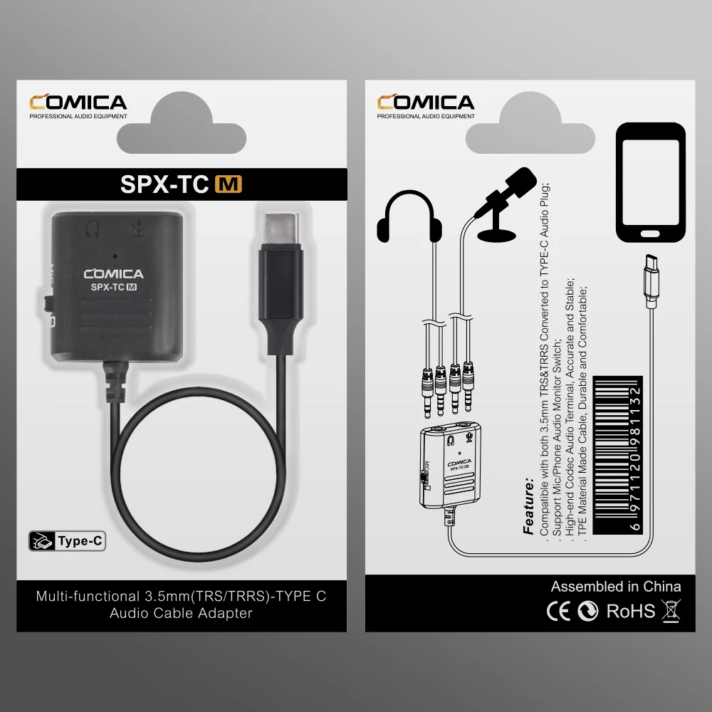 COMICA CVM-SPX-TC 3,5 мм TRS/TRRS конвертируется в USB TYPE-C аудио адаптер кабельного штекера для смартфонов Android 5,0 или выше