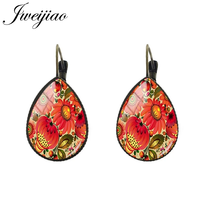 FL72 JWEIJIAO New Polish Folk Art Patterns Stud Earrings Boho Floral Tear water-drop Ear Clip Earrings Women jewelry FL53 - Окраска металла: FL72