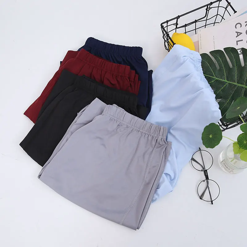 Men's Ice Silk Sleep Bottoms Casual Solid Homewear Elastic Thin Shorts Underwear Male Plus Size 5XL Breathable Sleepwear Pants 2