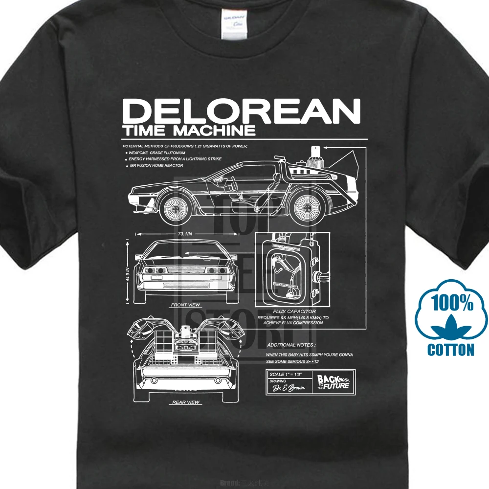 Назад в будущее Delorean схематическая футболка темно-синяя крутая Повседневная
