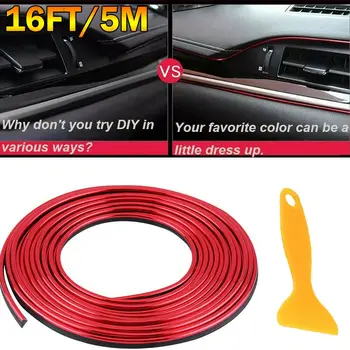 

Flexible Trim Strip 5M Car Door 3D 16FT DIY Gap Universal Edge Line Red