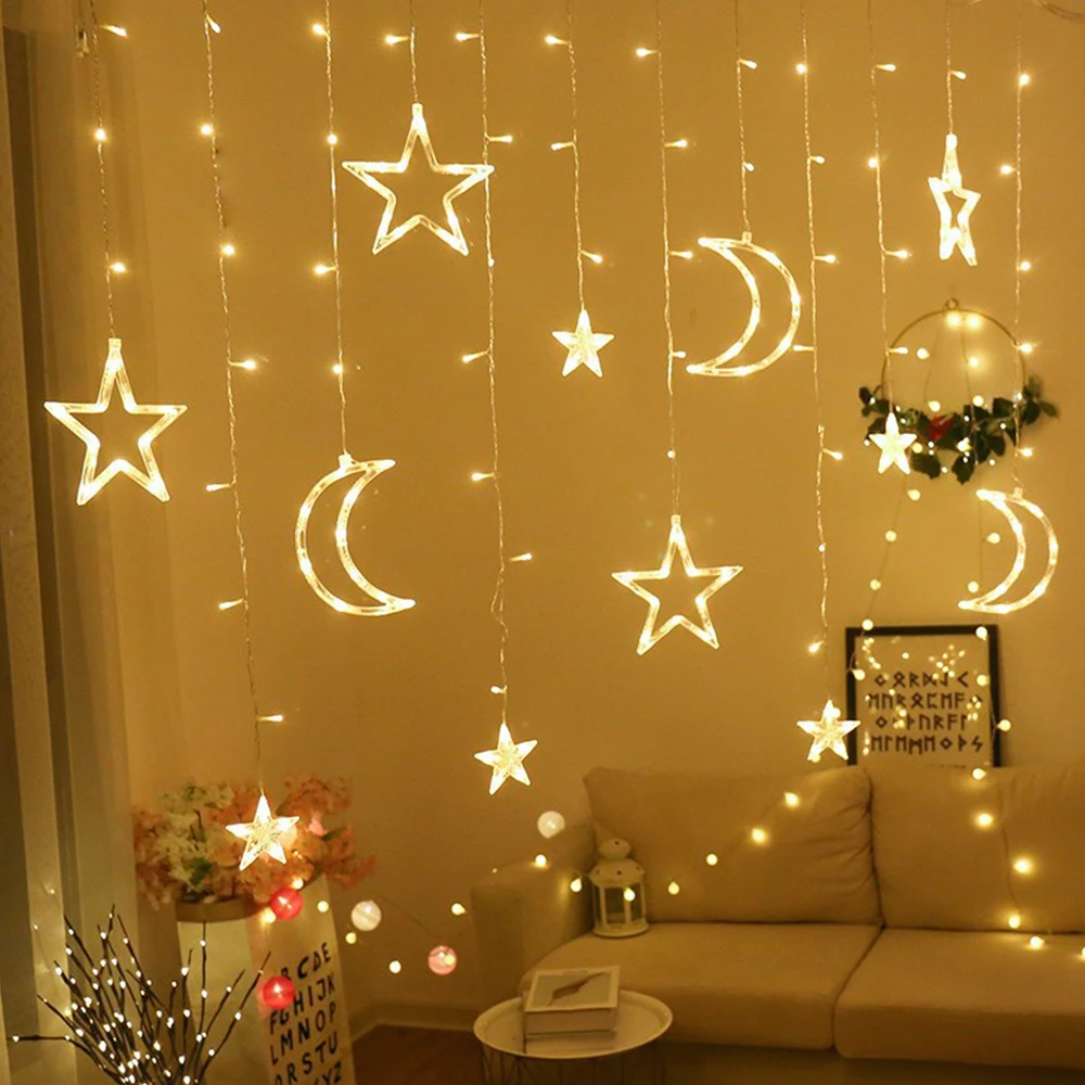 thumbnail image 1 of Guirnalda de luces LED de 110 V y 220 V con forma de estrella y luna para Navidad, para exteriores e interiores, para el hogar, bodas, fiestas, decoración de Año Nuevo, 1 of 5