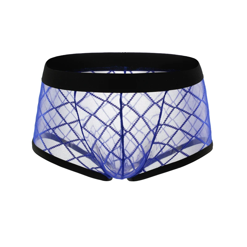 dark blue Сексуальные кружевные боксеры мужские боксеры Сетчатое нижнее белье мужские s Боксеры Шорты прозрачные трусы трусики-сетка костюм Cuecas hombre шорты - Цвет: dark blue