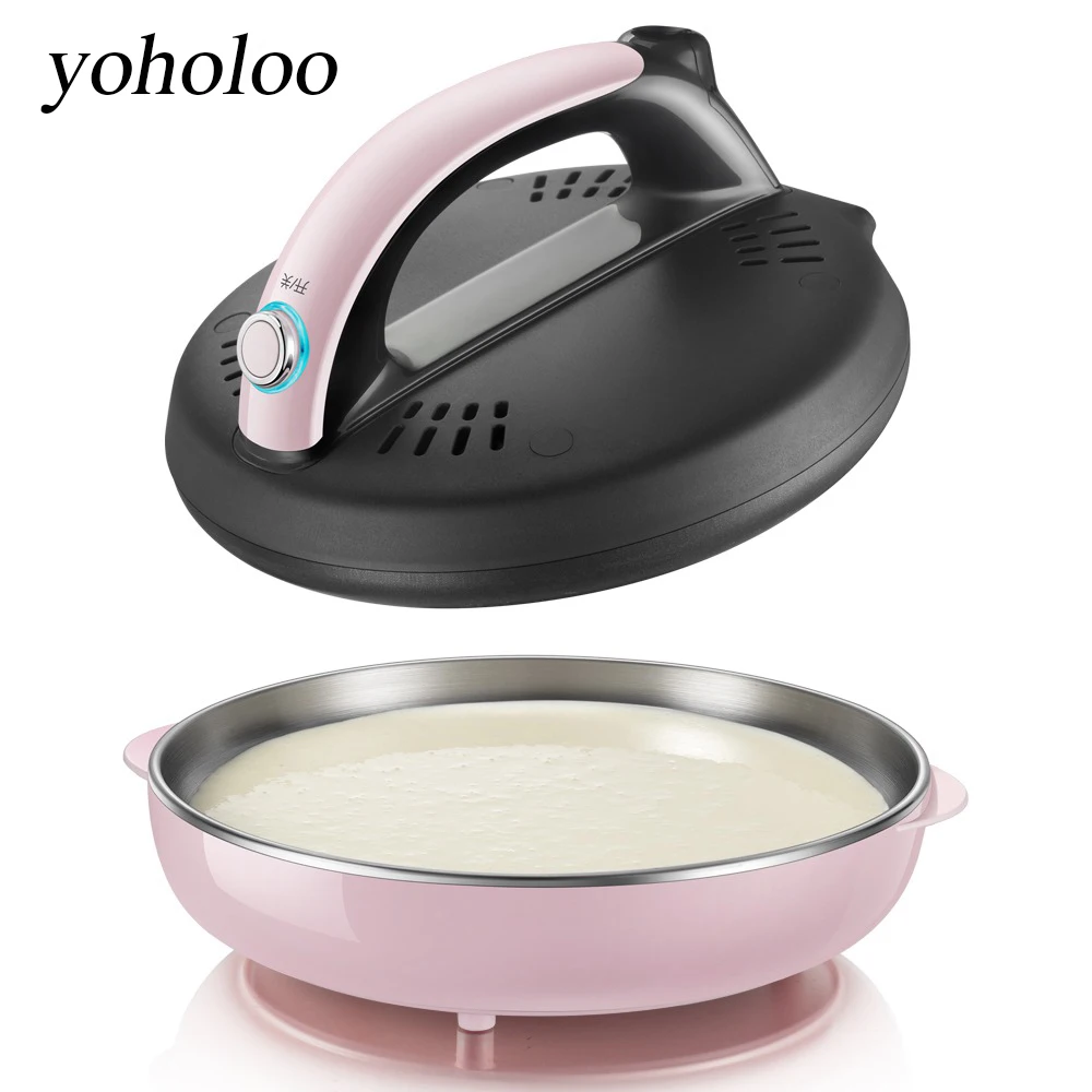 

Pink Automatic Nonstick stainless steel Crepe Makers mini Pancake machine Household Kitchen Tool electric baking pan Metal stent