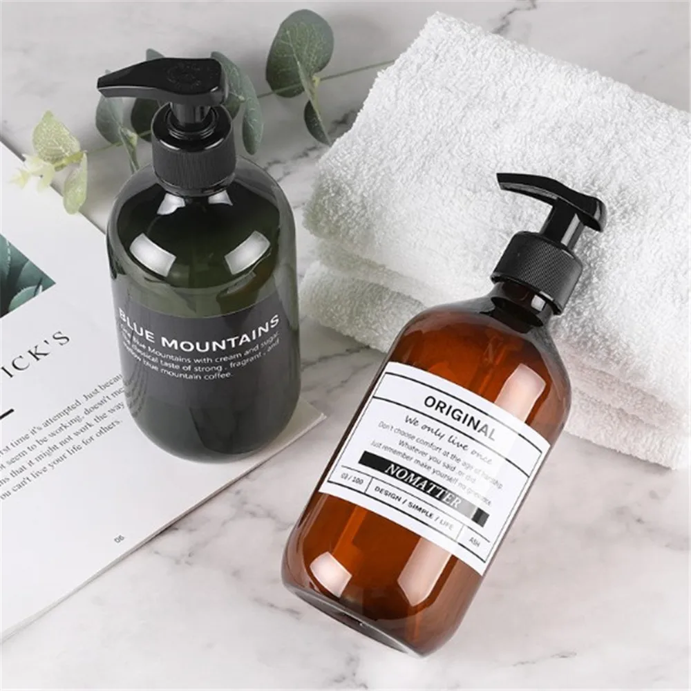 

1PC Refillable Bottles 300/500ml PET Round Shoulder Emulsion Shampoo Shower Bath Pitcher Hand Washing Cosmetics Vase