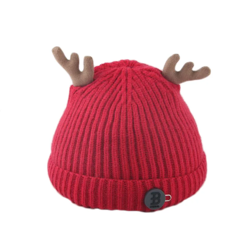 Red baby hat Детская зимняя шляпа оленя для девочек и мальчиков, Рождественская вязаная детская шапка, эластичные зимние шапки для детей, шапочка для малышей, аксессуары - Цвет: Red baby hat