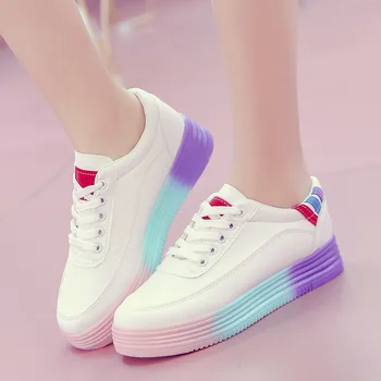 

SWONCO Rainbow Colorfull Winter Shoes Women Warm Sneakers Platform 2019 Female Causal White Shoes With Fur Sneakers Flats Bottom