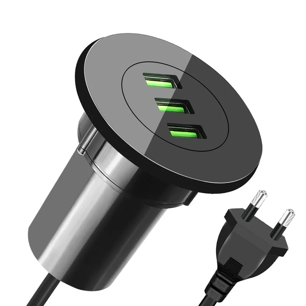  YASOKO 3 USB Desktop Charger 5V 3.1A Office Home Desk Hole Charge Station Universal Mobile Phone Ch