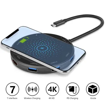 

Multi-Function Wireless Charger 7 In 1 Docking Station USB Type-C Multi-Function Docking Station 7-In-1 USB Type-C Adapter