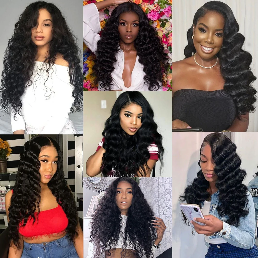 Peruvian Loose Deep Wave Bundles With Closure 3/4Bundles With 4x4 Closure Remy Human Hair Weave Bundles With 13x4 Lace Frontal