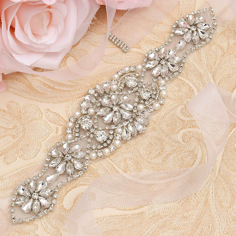 MissRDress Silver Rhinestones Bridal Belt Crystal Pearls Ribbons Wedding Belts Sash For Bridals Bridesmaids Dresses JK910