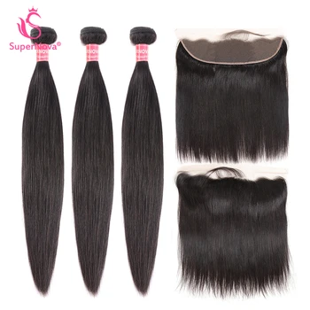 

Supernova Brazilian Straight hair Bundles With Frontal 3Pcs human hair bundles 13*4 Pre Plucked Lace Frontal Remy Hair extension