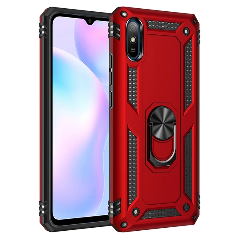 

Luxury Shockproof Hybrid PC Silicone Armor Case For Xiaomi Redmi 7A 8A 9A 9C Case For Redmi Note 9 10 Pro Metal Ring Stand Cover