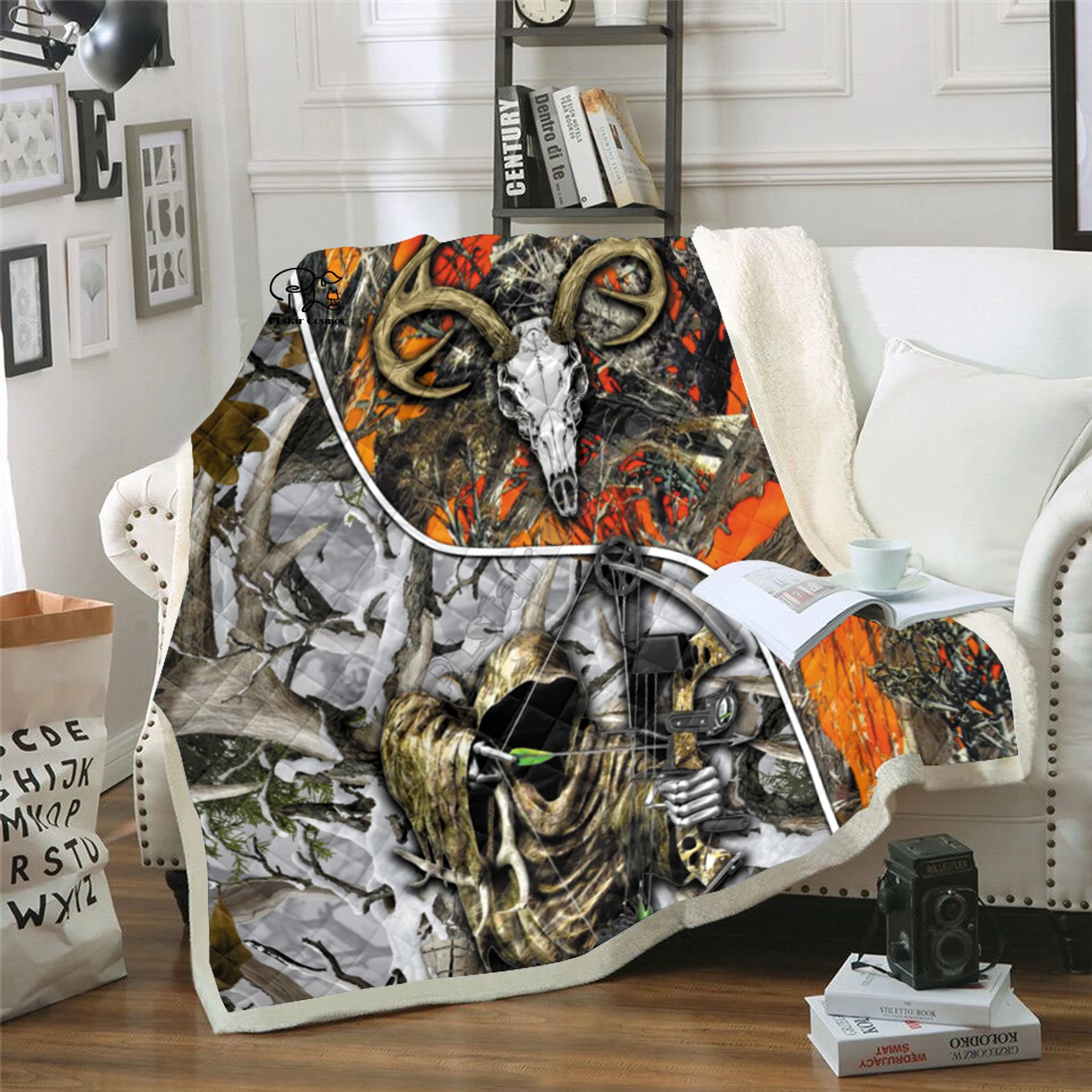 

Plstar Cosmos Deer Hunter Pheasant Hunting character Blanket 3D print Sherpa Blanket on Bed Home Textiles Dreamlike style-2