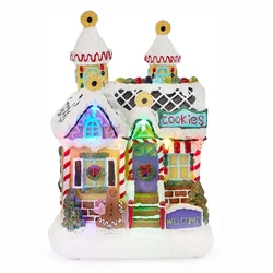 Decoración navideña de Casa de pan de jengibre iluminada, decoraciones para fiestas navideñas, edificios coleccionables, casa de pan de jengibre, galletas de Pueblo