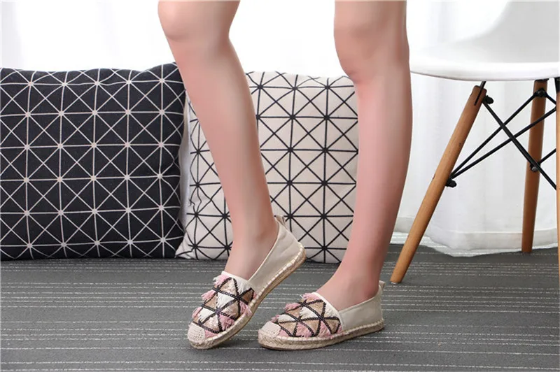 2020 New Spring Summer Women Flat Espadrilles Woven Straw Ladies Flat Microfiber Leather Sequin Fisherman Shoes Woman Size 36-41 (33)