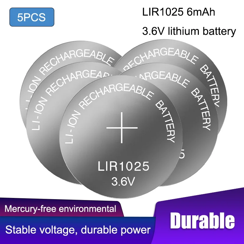 5Pcs Mercury Free Lir1025 3.6V Batteria A Bottone Ricaricabile Batteria Elettronica Per Orologi Batteria Cr1025 Di Ricambio