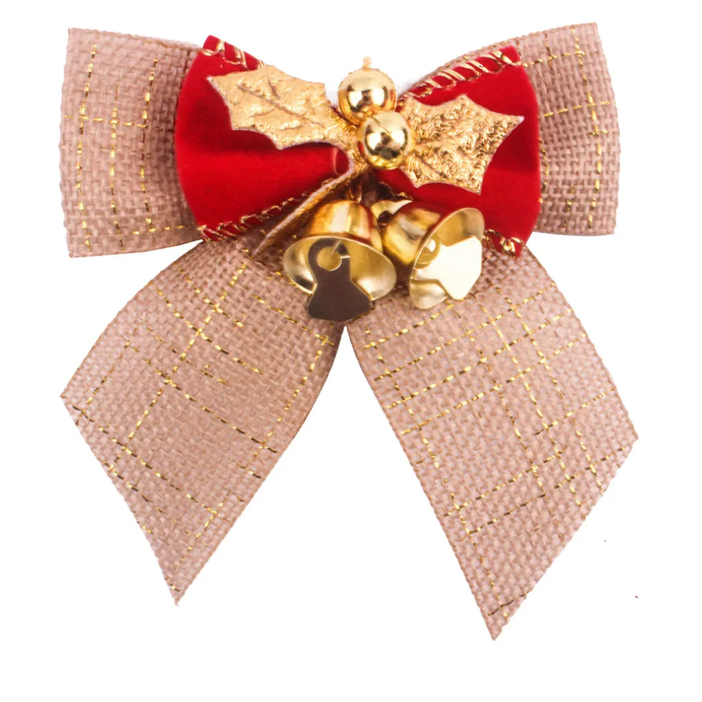 Christmas Bow With Iron Bells Christmas Wreath Xmas Tree Hanging Ornaments Adornos Navide Os Home Decorations Bow - Цвет: B