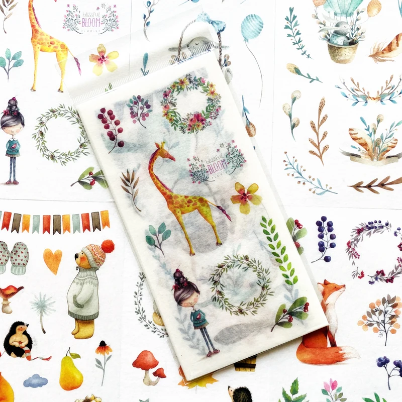 1 paquete de 6 hojas lindo feliz Bloom florista pegatinas decorativa de álbum diario palo etiqueta cuenta mano decoración regalo de papelería para niños