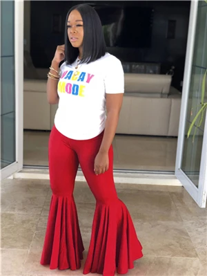 red pants Adogirl/большие размеры; однотонные женские расклешенные брюки; женские модные облегающие сапоги с оборками; повседневные брюки; одежда для ночного клуба - Цвет: red pants