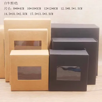 

Best 20 Pcs DIY Kraft/black /white paper gift box package with clear pvc window candy favors arts&krafts display package box