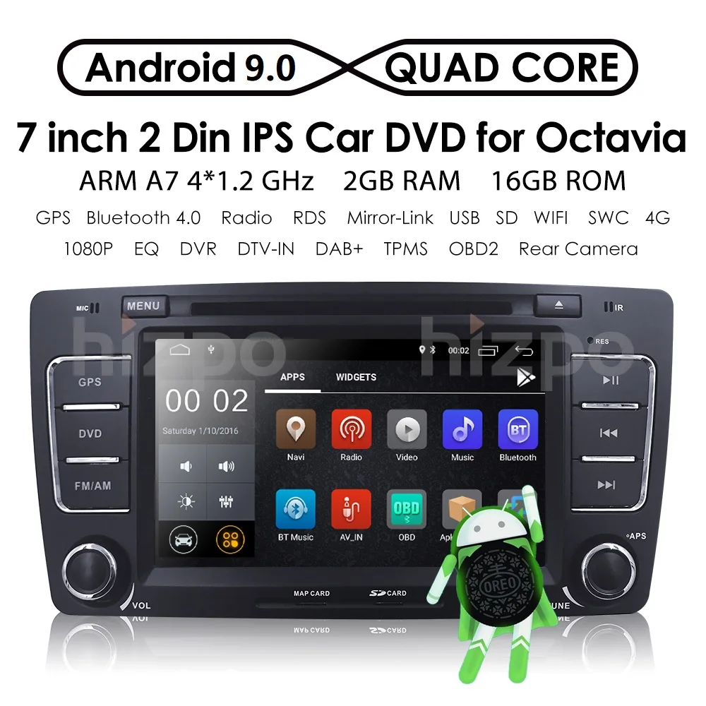 Cheap Android 9.0 Car Multimedia player GPS Autoradio 2 Din 7 Inch For SKODA Octavia 2009-2013 Bluetooth IPOD FM Radio RDS WIFI DVR SD 1