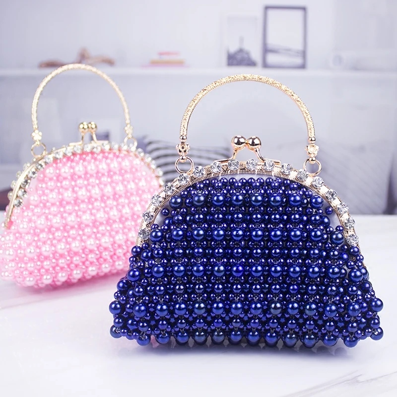 

Women Handbag Pearl Totes Beaded Clutch Luxury Women Bride Wedding Chain Crossbody Shoulder Bags Black Pink Evening Party Bags