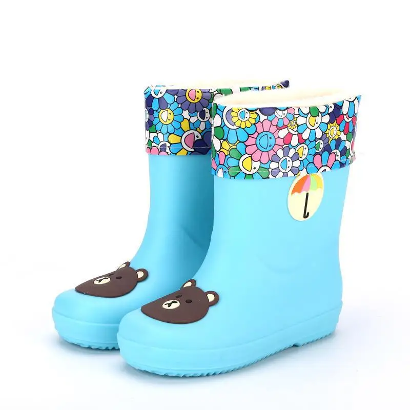 

New Rain Boots Kids Boys Rubber Rainboot Baby Girls Waterproof Boot Pvc Warm Children Water Shoes Cartoon Four Seasons Removable