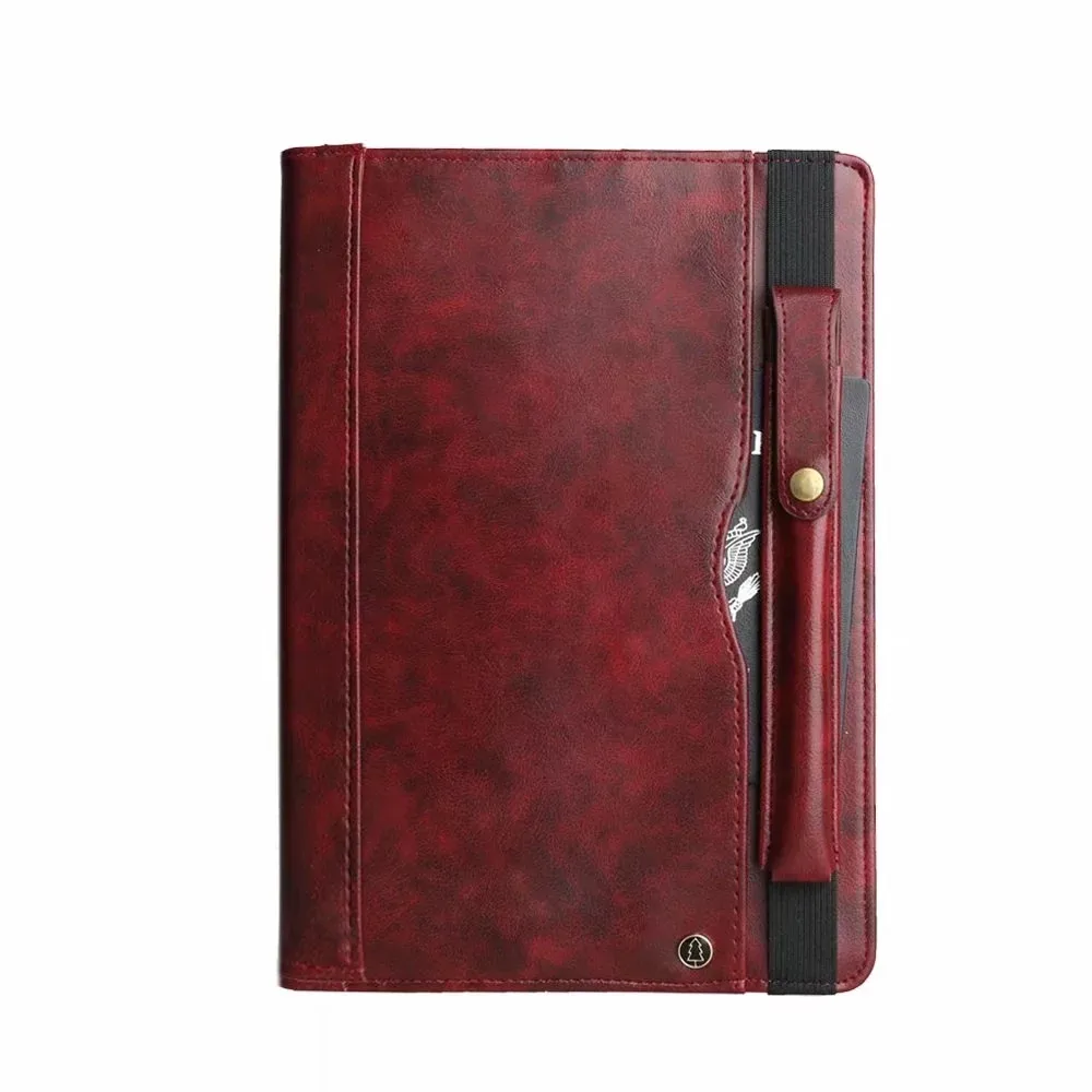 Premium Case For iPad 10.2 Cover for iPad 7 7th Generation A2200 A2198 A2197 Funda Card Slot Stand Shell With Pencil Holder+Film - Цвет: Wine red