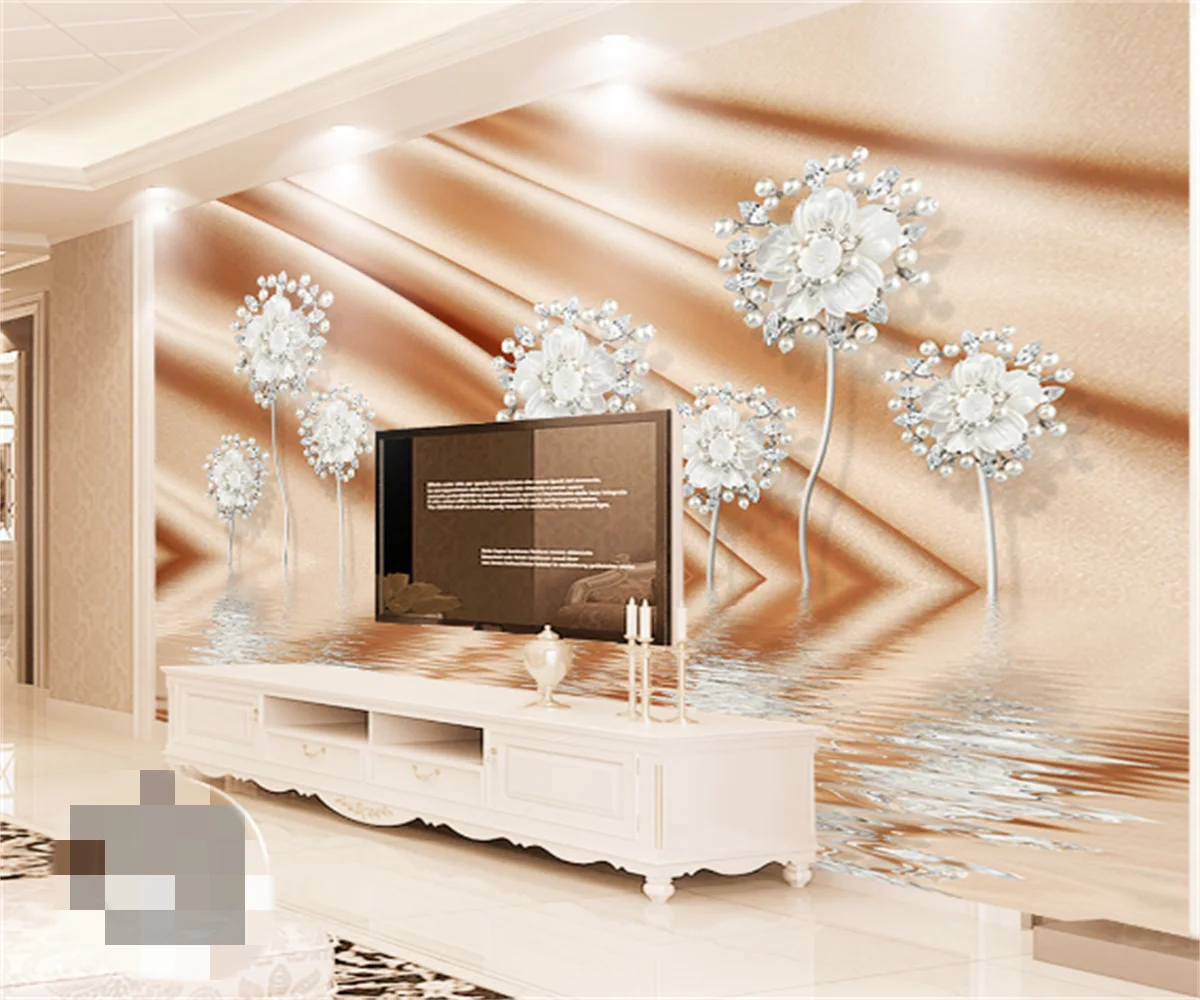 

Southeast Asia 3D Three-dimensional Flower Imitation Jewelry TV Background Wallpaper Living Room Bedroom Decoration Custom Mural