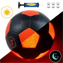 Ofnical tamanho 5 futebol iluminar-se led bola de treinamento de futebol em chamas edição vermelha brilha no escuro super brilhante led brilho bolas(China)
