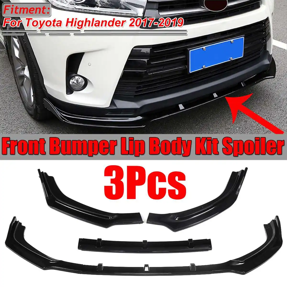 3 шт углеродного волокна вид/Черный Автомобильный передний бампер сплиттерная губа диффузор спойлер тела комплект для Toyota для Highlander